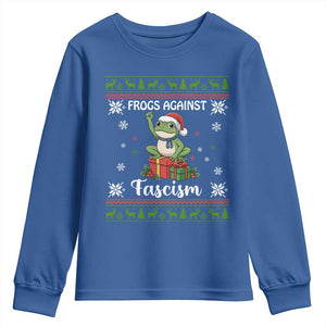 Frogs Against Fascism Ugly Sweater Youth Sweatshirt Funny Portland Christmas Frog Gift TS12 Royal Blue Print Your Wear