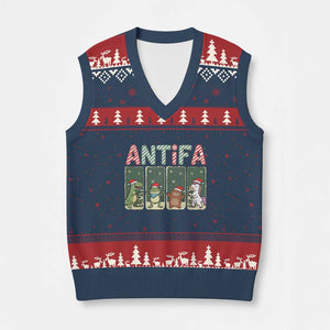 Funny Xmas Frogtifa V-Neck Knit Sweater Vest Portland Resist Frog Protest - Print Your Wear