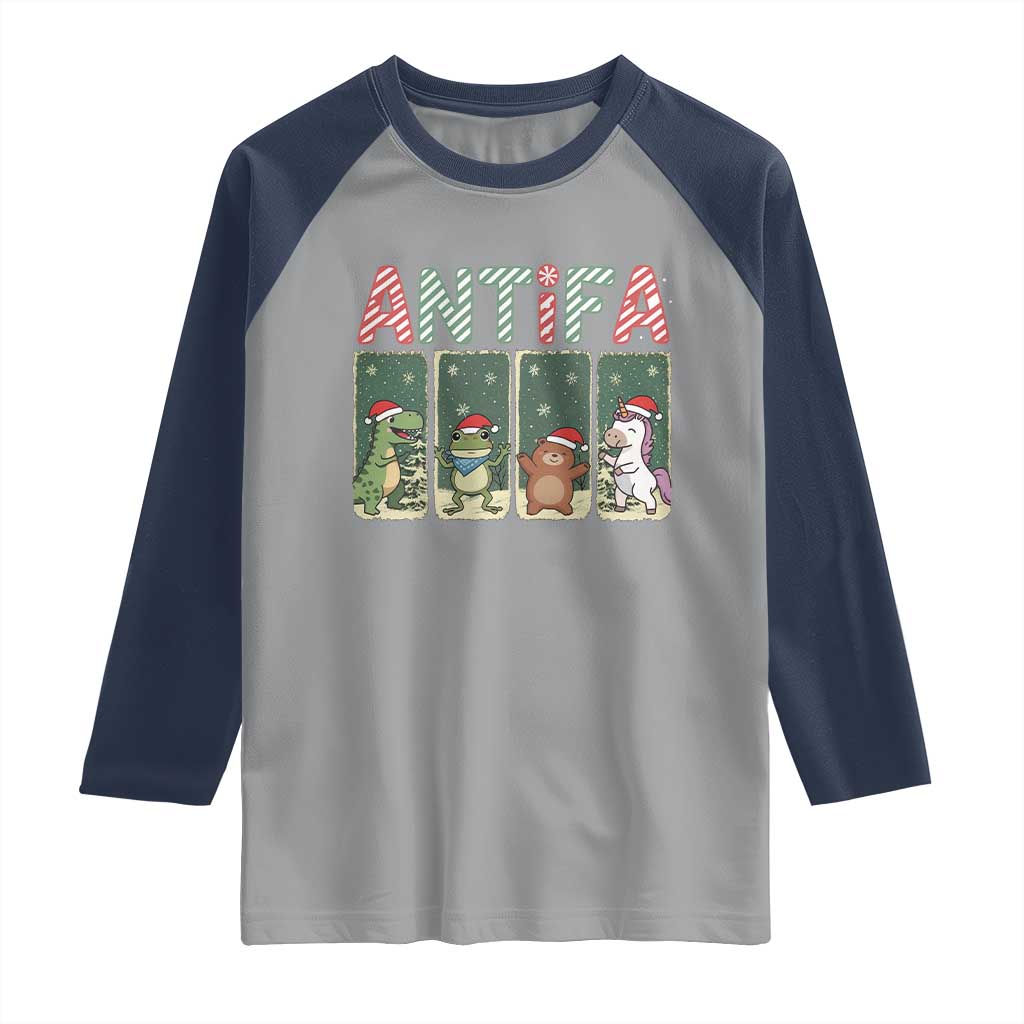 Funny Christmas Frogtifa Raglan Shirt Portland Resist Frog Protest TS12 Sport Gray Navy Print Your Wear