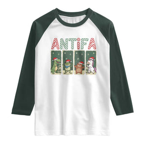 Funny Christmas Frogtifa Raglan Shirt Portland Resist Frog Protest TS12 White Dark Forest Green Print Your Wear