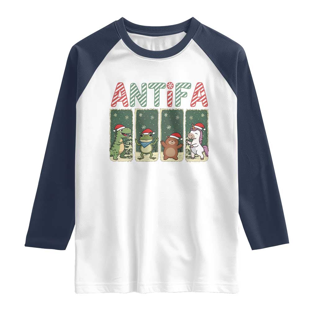 Funny Christmas Frogtifa Raglan Shirt Portland Resist Frog Protest TS12 White Navy Print Your Wear