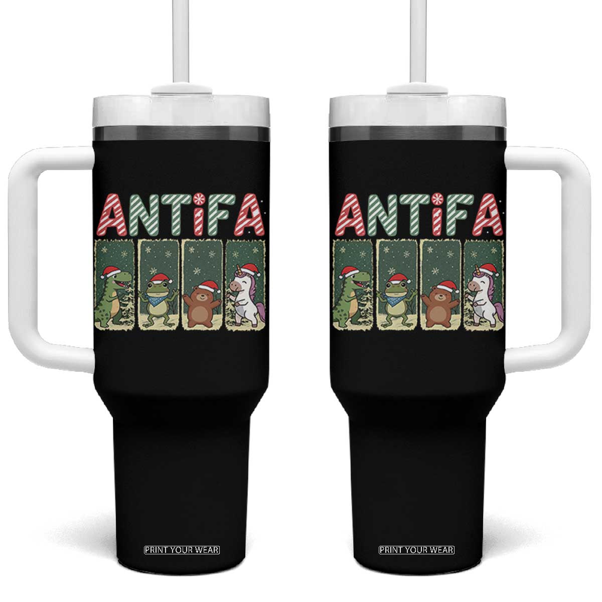 Funny Christmas Frogtifa Tumbler With Handle Portland Resist Frog Protest - Print Your Wear
