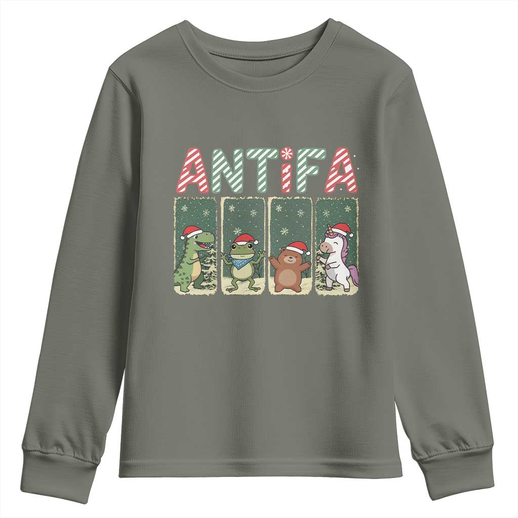 Funny Christmas Frogtifa Youth Sweatshirt Portland Resist Frog Protest TS12 Military Green Print Your Wear