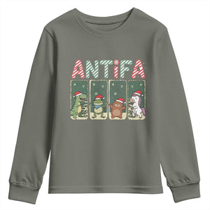 Funny Christmas Frogtifa Youth Sweatshirt Portland Resist Frog Protest TS12 Military Green Print Your Wear