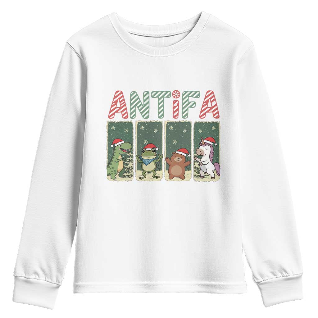 Funny Christmas Frogtifa Youth Sweatshirt Portland Resist Frog Protest - Print Your Wear