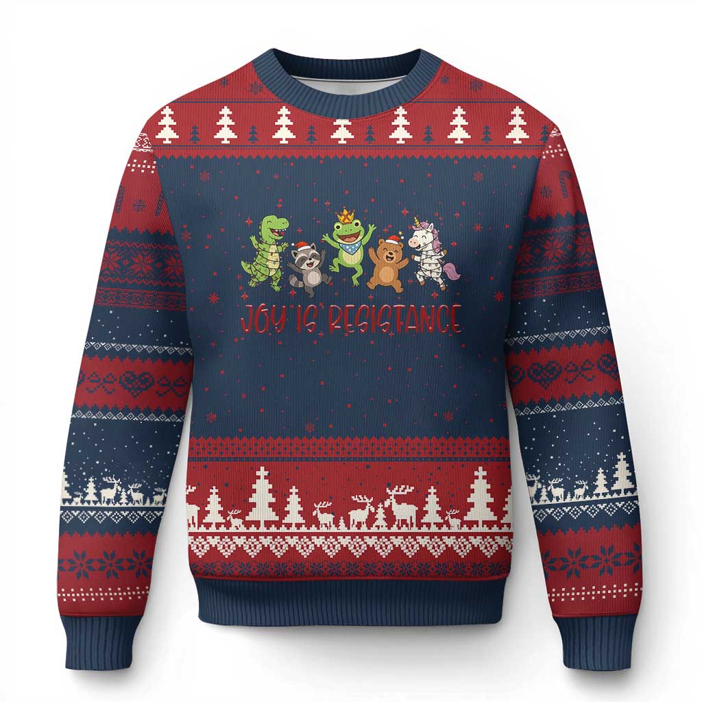 Joy Is Resistance Ugly Christmas Sweater Funny Portland Frog Protest Xmas Gift TS12 Navy Red Print Your Wear