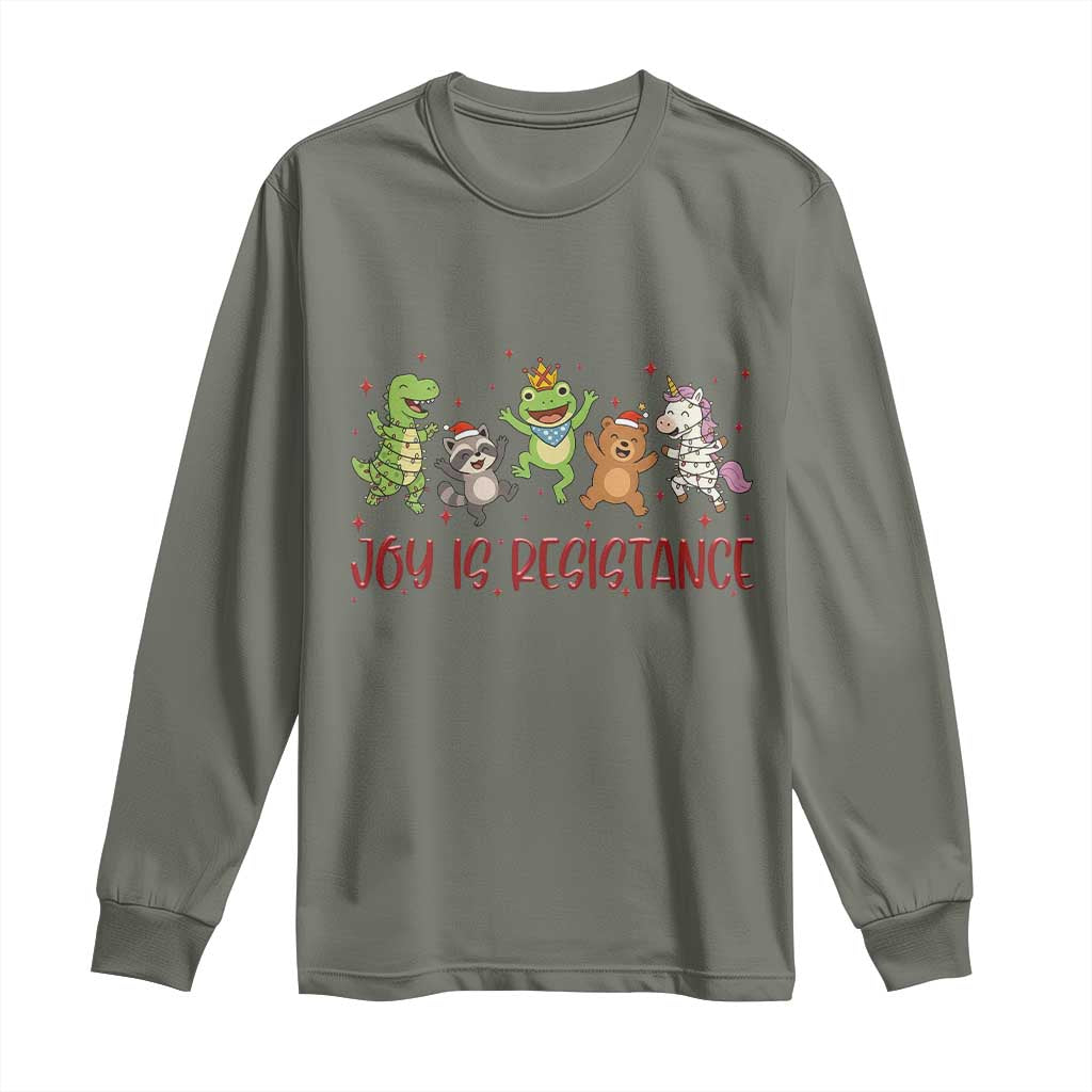 Joy Is Resistance Long Sleeve Shirt Funny Portland Frog Protest Christmas Gift TS12 Military Green Print Your Wear