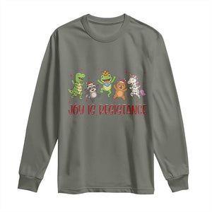 Joy Is Resistance Long Sleeve Shirt Funny Portland Frog Protest Christmas Gift TS12 Military Green Print Your Wear