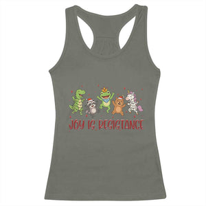 Joy Is Resistance Racerback Tank Top Funny Portland Frog Protest Christmas Gift TS12 Military Green Print Your Wear