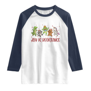 Joy Is Resistance Raglan Shirt Funny Portland Frog Protest Christmas Gift TS12 White Navy Print Your Wear