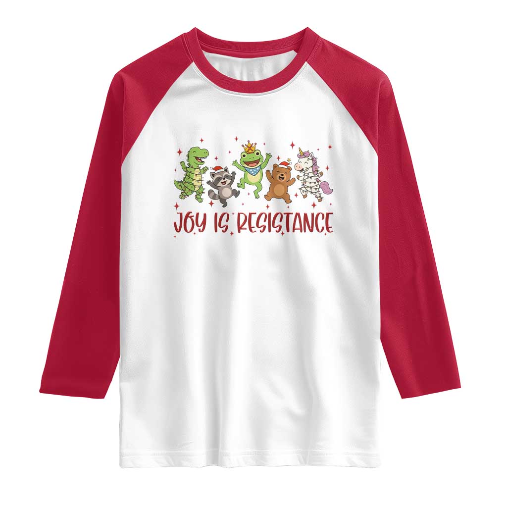 Joy Is Resistance Raglan Shirt Funny Portland Frog Protest Christmas Gift TS12 White Red Print Your Wear