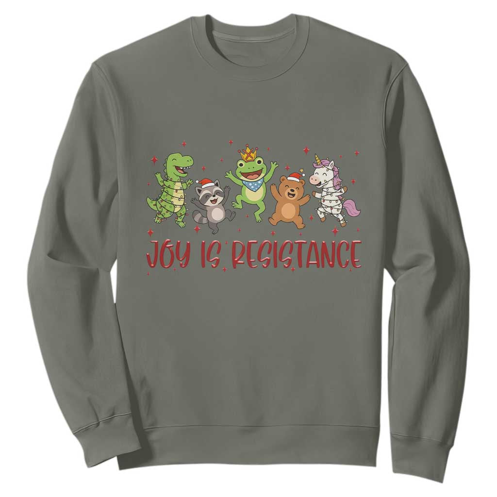 Joy Is Resistance Sweatshirt Funny Portland Frog Protest Christmas Gift TS12 Military Green Print Your Wear