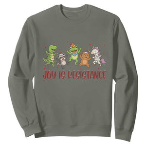 Joy Is Resistance Sweatshirt Funny Portland Frog Protest Christmas Gift TS12 Military Green Print Your Wear