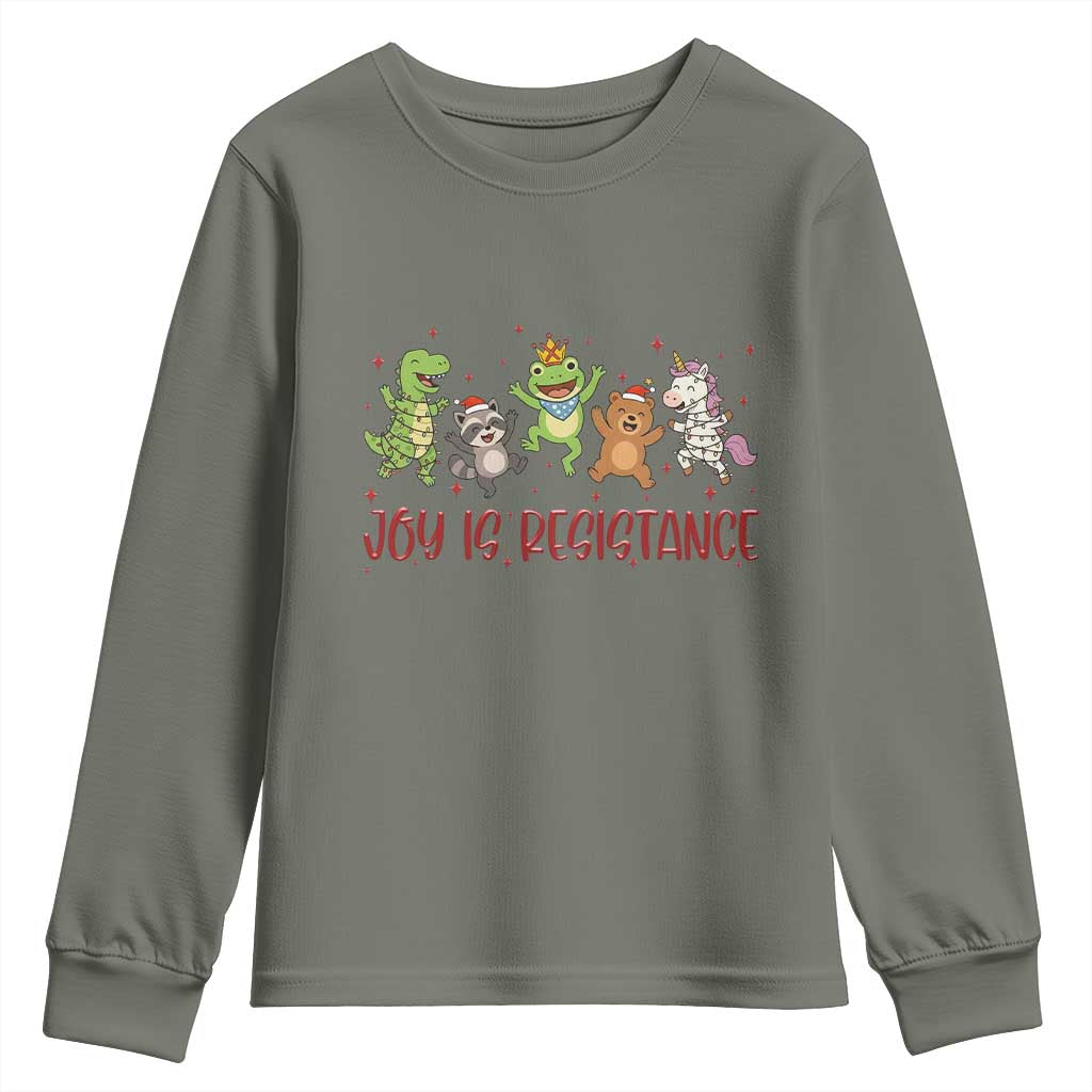 Joy Is Resistance Youth Sweatshirt Funny Portland Frog Protest Christmas Gift TS12 Military Green Print Your Wear