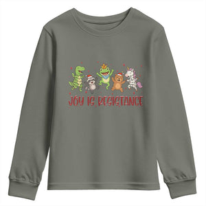 Joy Is Resistance Youth Sweatshirt Funny Portland Frog Protest Christmas Gift TS12 Military Green Print Your Wear