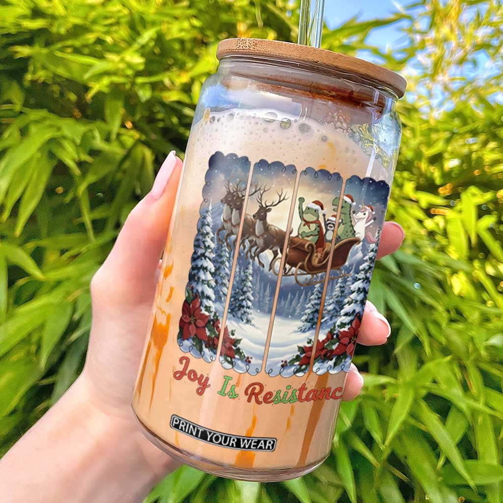 Joy Is Resistance Portland Frog Protest Glass Can Funny Holiday Meme Gift Idea - Print Your Wear