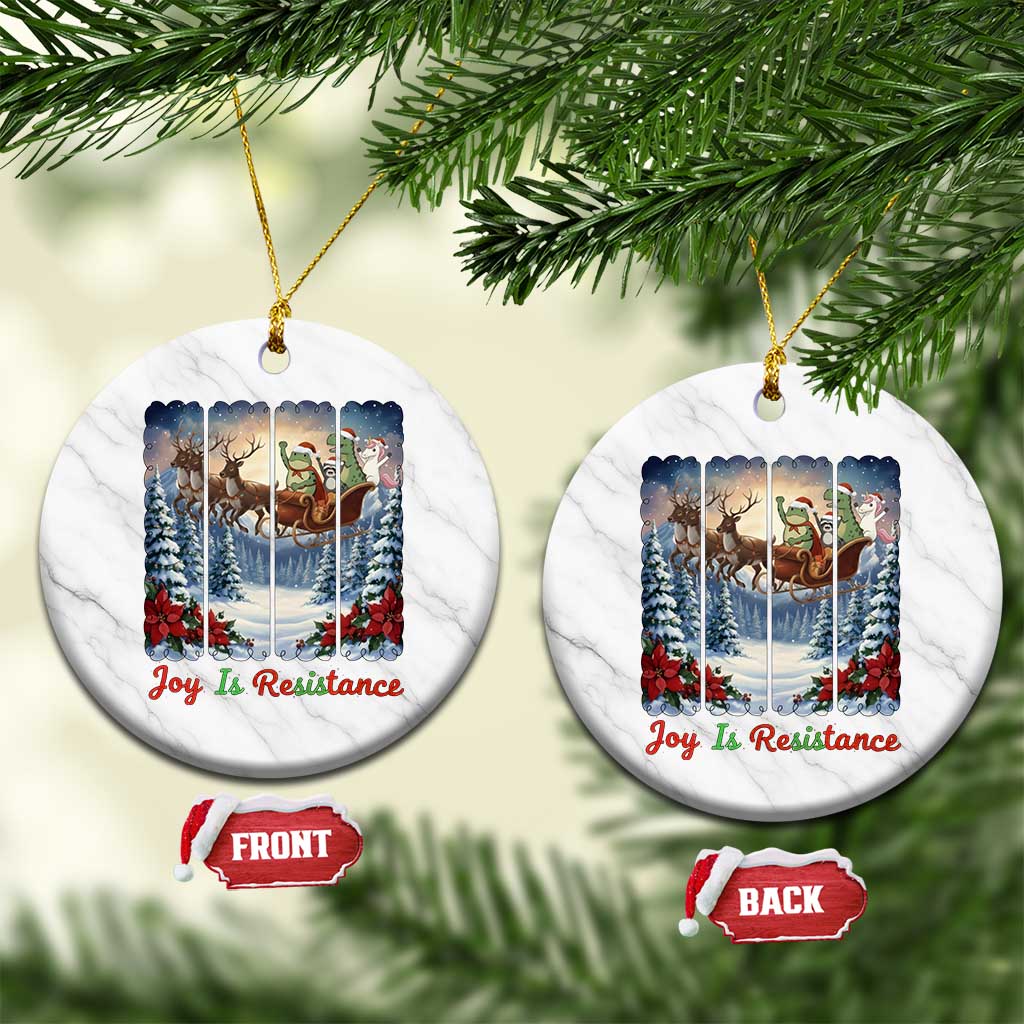 Joy Is Resistance Portland Frog Protest Ceramic Ornament Funny Holiday Meme Gift Idea TS12 1pc White Marble Print Your Wear