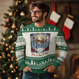 Joy Is Resistance Portland Frog Protest Ugly Christmas Sweater Funny Holiday Meme Gift Idea TS12 Beige Green Print Your Wear