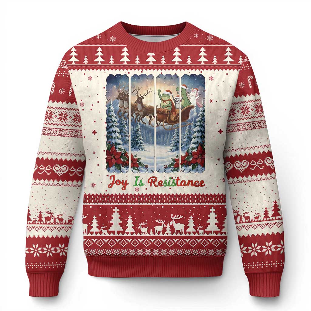 Joy Is Resistance Portland Frog Protest Ugly Christmas Sweater Funny Holiday Meme Gift Idea TS12 Beige Red Print Your Wear
