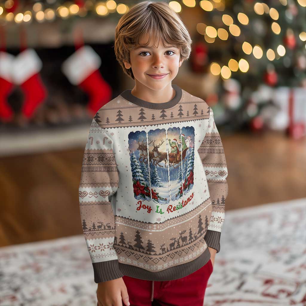 Joy Is Resistance Portland Frog Protest Ugly Christmas Sweater Funny Holiday Meme Gift Idea TS12 Mocha Mousse Print Your Wear