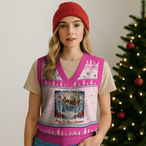 Joy Is Resistance Portland Frog Protest V-Neck Knit Sweater Vest Funny Holiday Meme Gift Idea - Print Your Wear