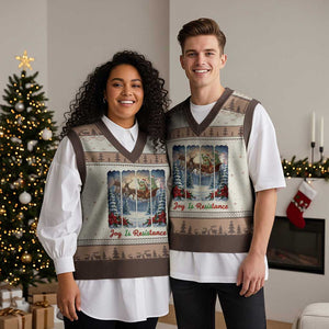 Joy Is Resistance Portland Frog Protest V-Neck Knit Sweater Vest Funny Holiday Meme Gift Idea TS12 Mocha Mousse Print Your Wear