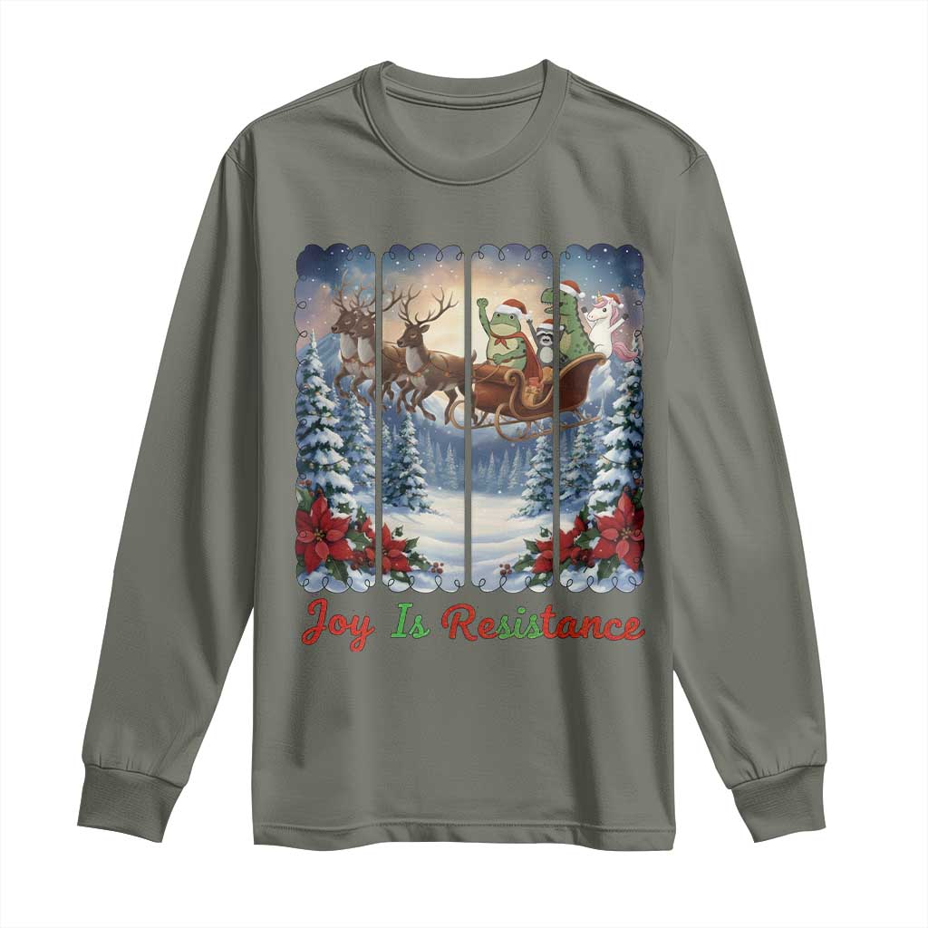 Joy Is Resistance Portland Frog Protest Long Sleeve Shirt Funny Holiday Meme Gift Idea TS12 Military Green Print Your Wear