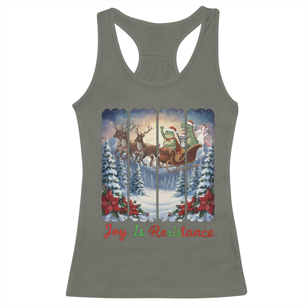 Joy Is Resistance Portland Frog Protest Racerback Tank Top Funny Holiday Meme Gift Idea TS12 Military Green Print Your Wear