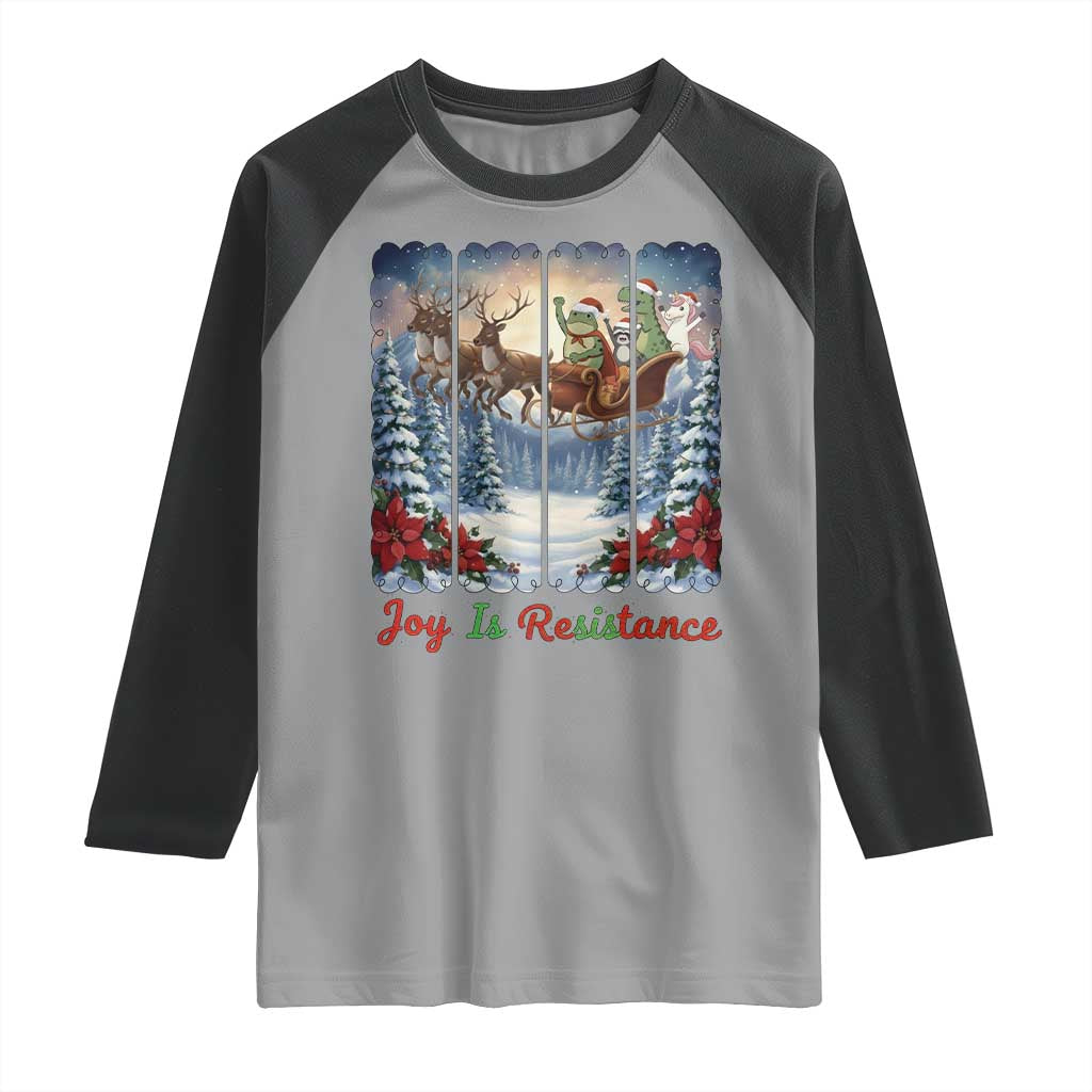 Joy Is Resistance Portland Frog Protest Raglan Shirt Funny Holiday Meme Gift Idea TS12 Sport Gray Black Print Your Wear