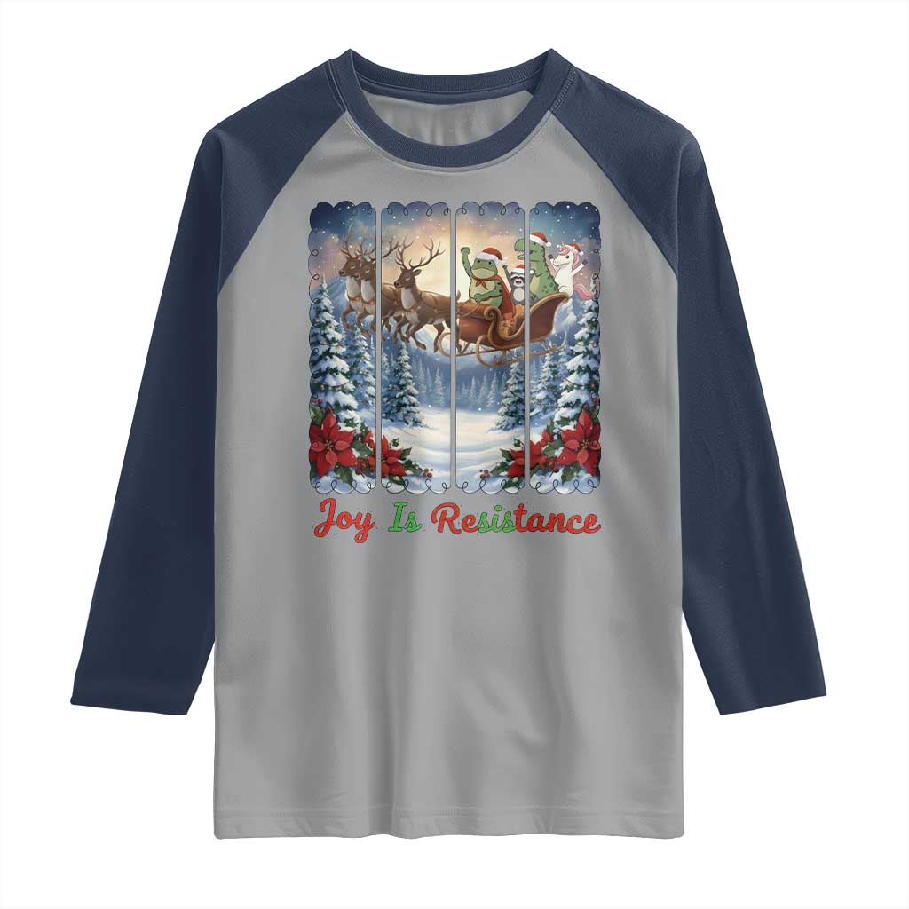 Joy Is Resistance Portland Frog Protest Raglan Shirt Funny Holiday Meme Gift Idea TS12 Sport Gray Navy Print Your Wear
