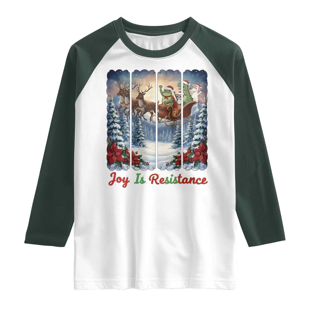 Joy Is Resistance Portland Frog Protest Raglan Shirt Funny Holiday Meme Gift Idea TS12 White Dark Forest Green Print Your Wear