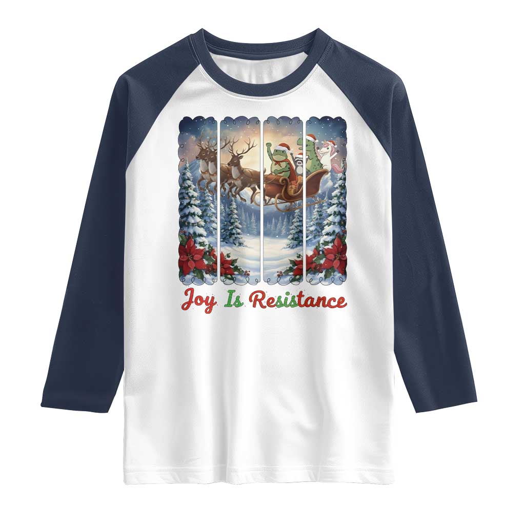 Joy Is Resistance Portland Frog Protest Raglan Shirt Funny Holiday Meme Gift Idea TS12 White Navy Print Your Wear