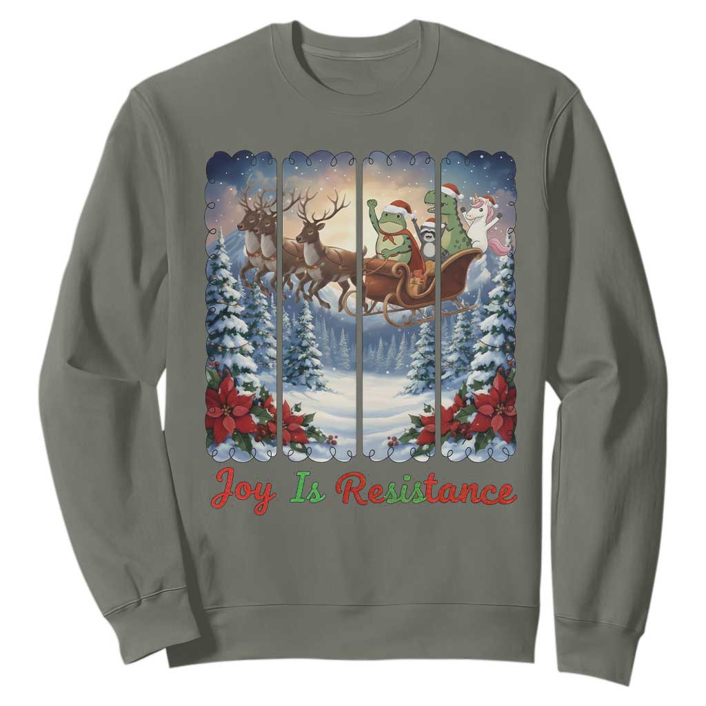 Joy Is Resistance Portland Frog Protest Sweatshirt Funny Holiday Meme Gift Idea TS12 Military Green Print Your Wear