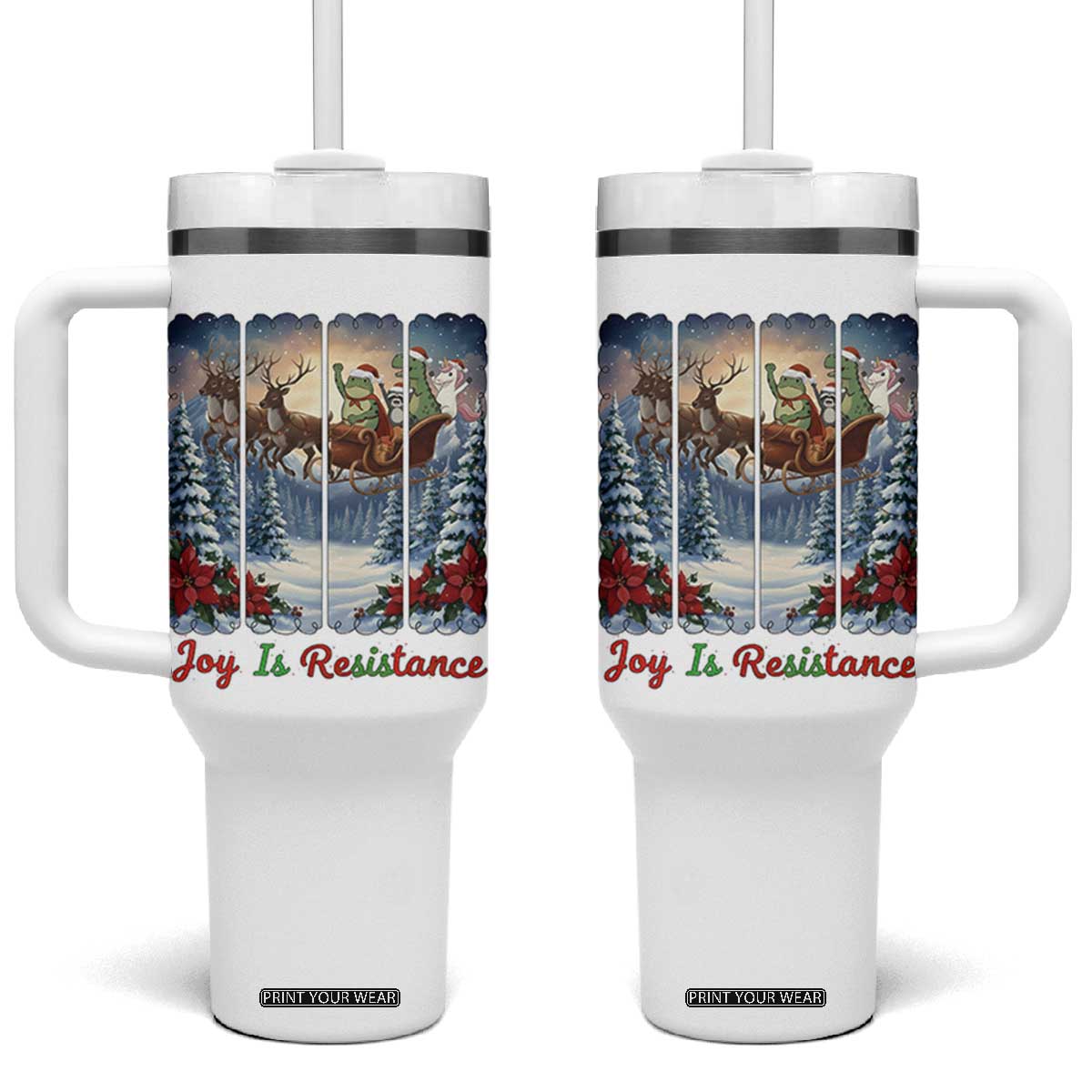 Joy Is Resistance Portland Frog Protest Tumbler With Handle Funny Holiday Meme Gift Idea TS12 One Size: 40 oz White Print Your Wear