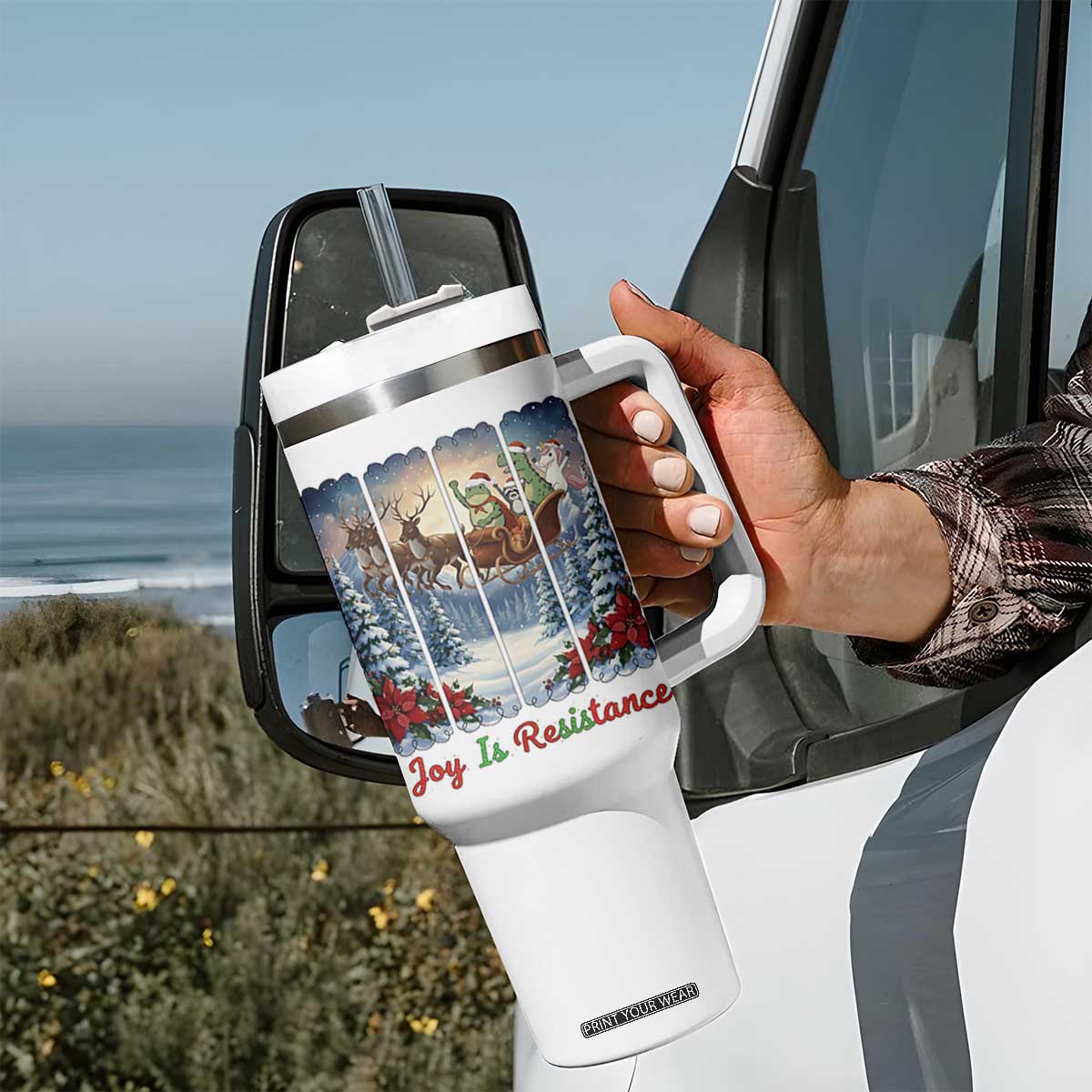 Joy Is Resistance Portland Frog Protest Tumbler With Handle Funny Holiday Meme Gift Idea TS12 Print Your Wear