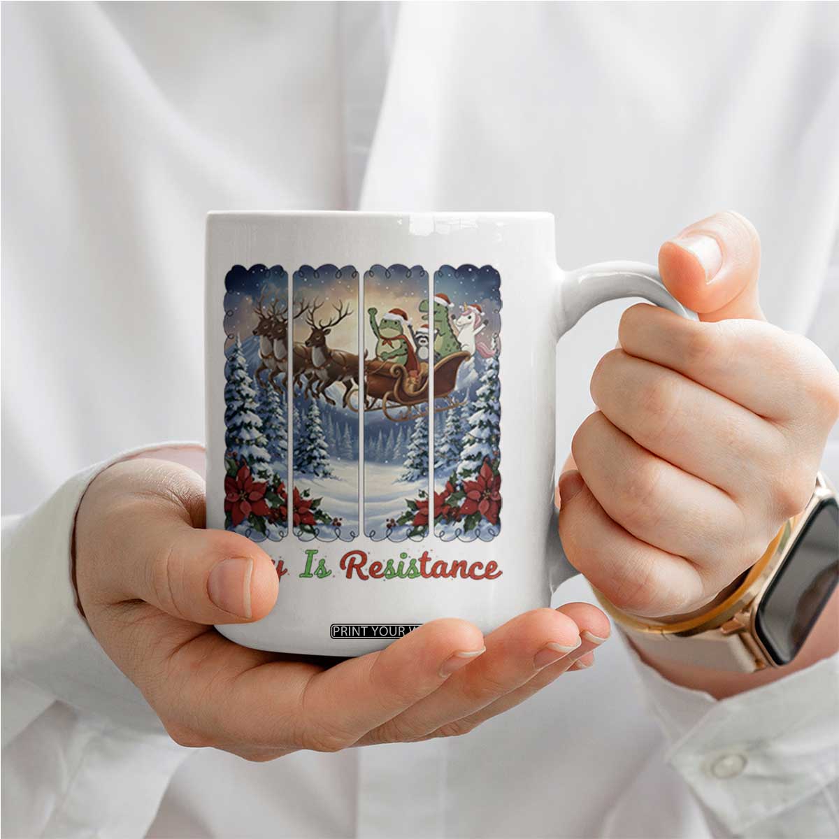 Joy Is Resistance Portland Frog Protest Coffee Mug Funny Holiday Meme Gift Idea - Print Your Wear
