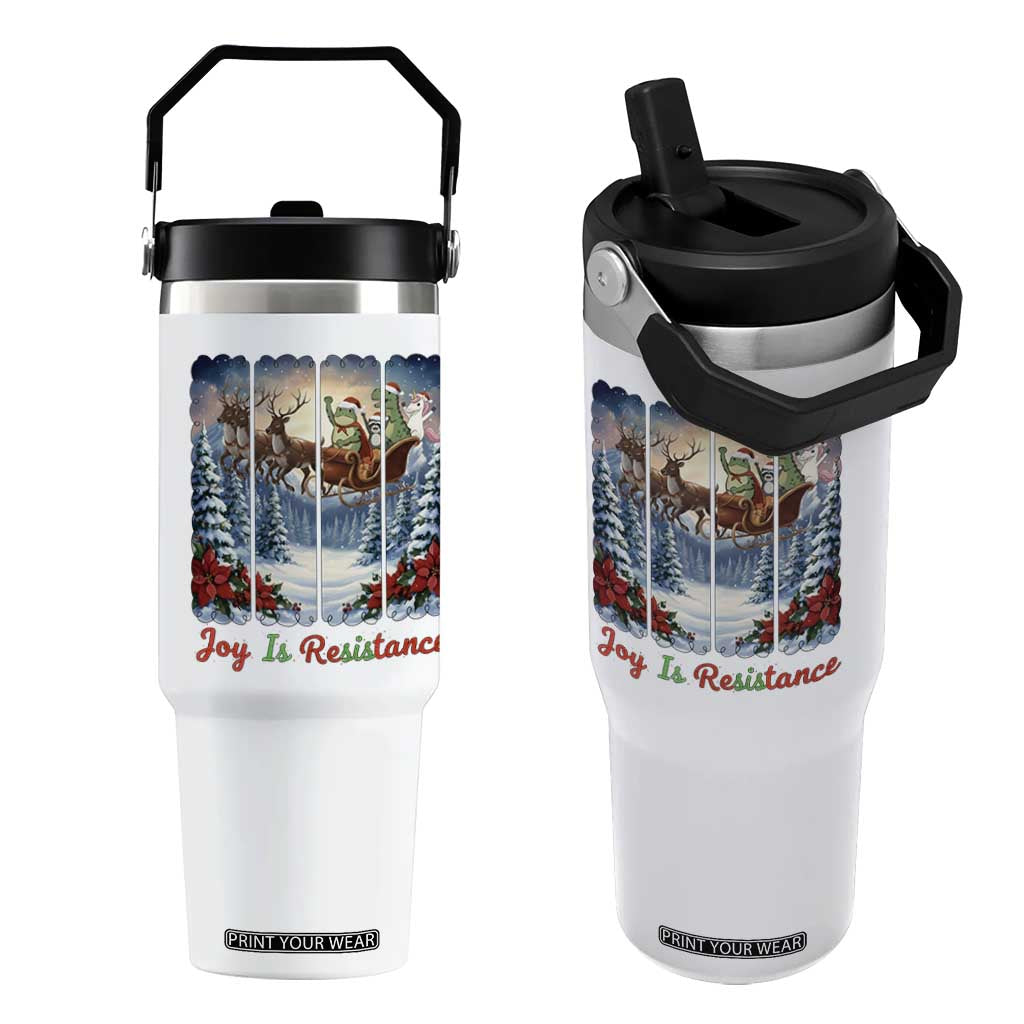 Joy Is Resistance Portland Frog Protest Flip Straw Tumbler Funny Holiday Meme Gift Idea - Print Your Wear