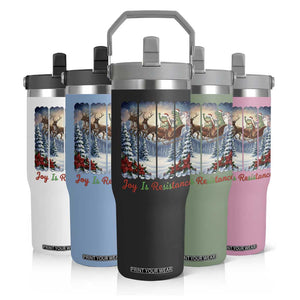 Joy Is Resistance Portland Frog Protest Flip Straw Tumbler Funny Holiday Meme Gift Idea - Print Your Wear