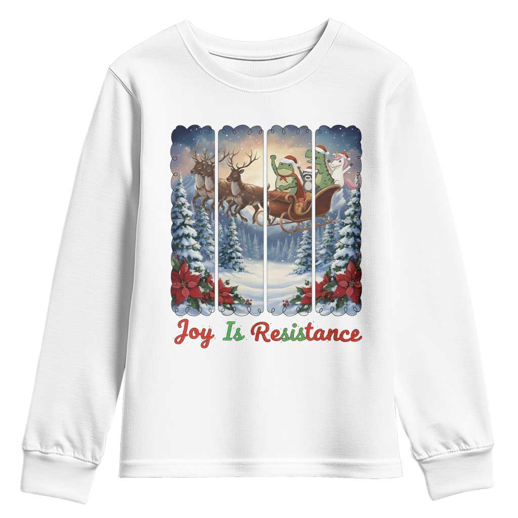 Joy Is Resistance Portland Frog Protest Youth Sweatshirt Funny Holiday Meme Gift Idea TS12 White Print Your Wear