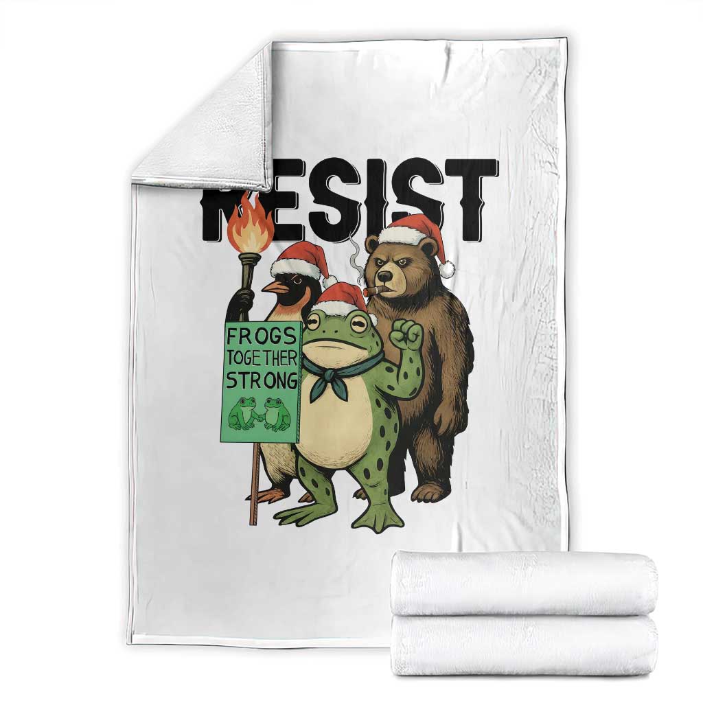 Funny Christmas Frogs Together Strong Throw Blanket Portland Resist Meme Gift TS12 White Print Your Wear