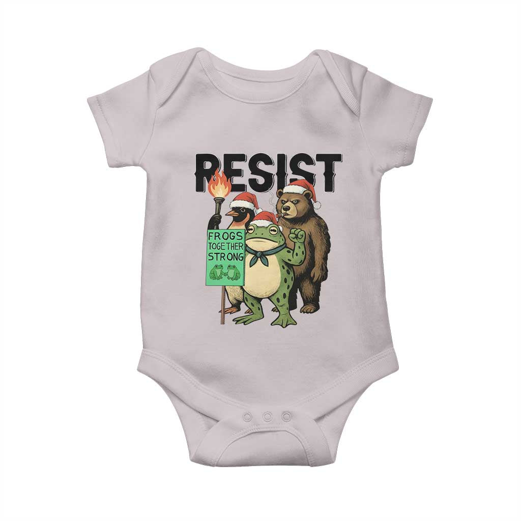 Funny Christmas Frogs Together Strong Baby Onesie Portland Resist Meme Gift TS12 Ice Gray Print Your Wear