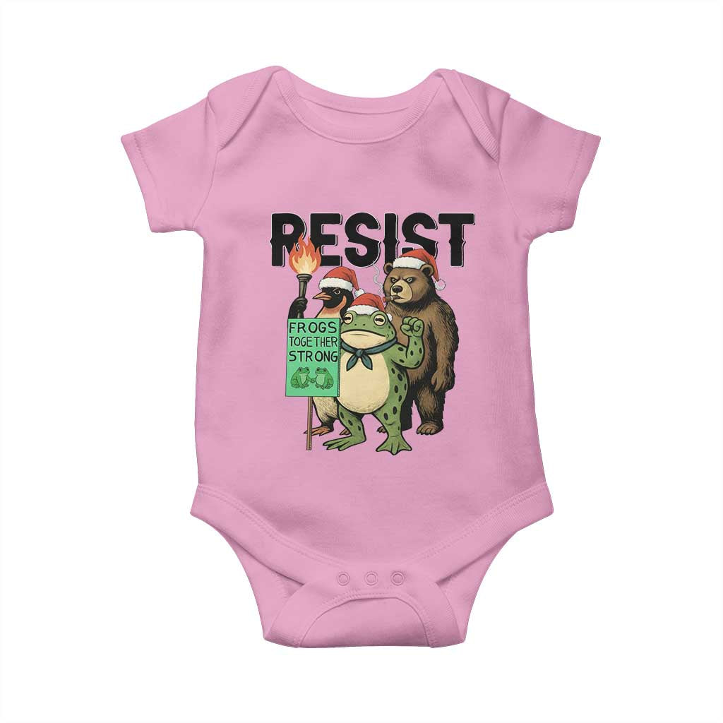 Funny Christmas Frogs Together Strong Baby Onesie Portland Resist Meme Gift TS12 Light Pink Print Your Wear