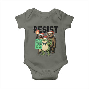 Funny Christmas Frogs Together Strong Baby Onesie Portland Resist Meme Gift TS12 Military Green Print Your Wear