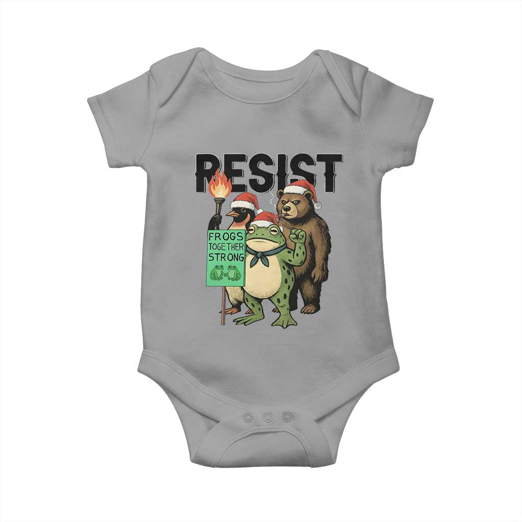 Funny Christmas Frogs Together Strong Baby Onesie Portland Resist Meme Gift TS12 Sport Gray Print Your Wear