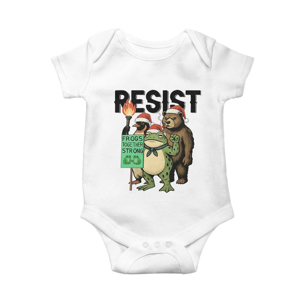 Funny Christmas Frogs Together Strong Baby Onesie Portland Resist Meme Gift TS12 White Print Your Wear