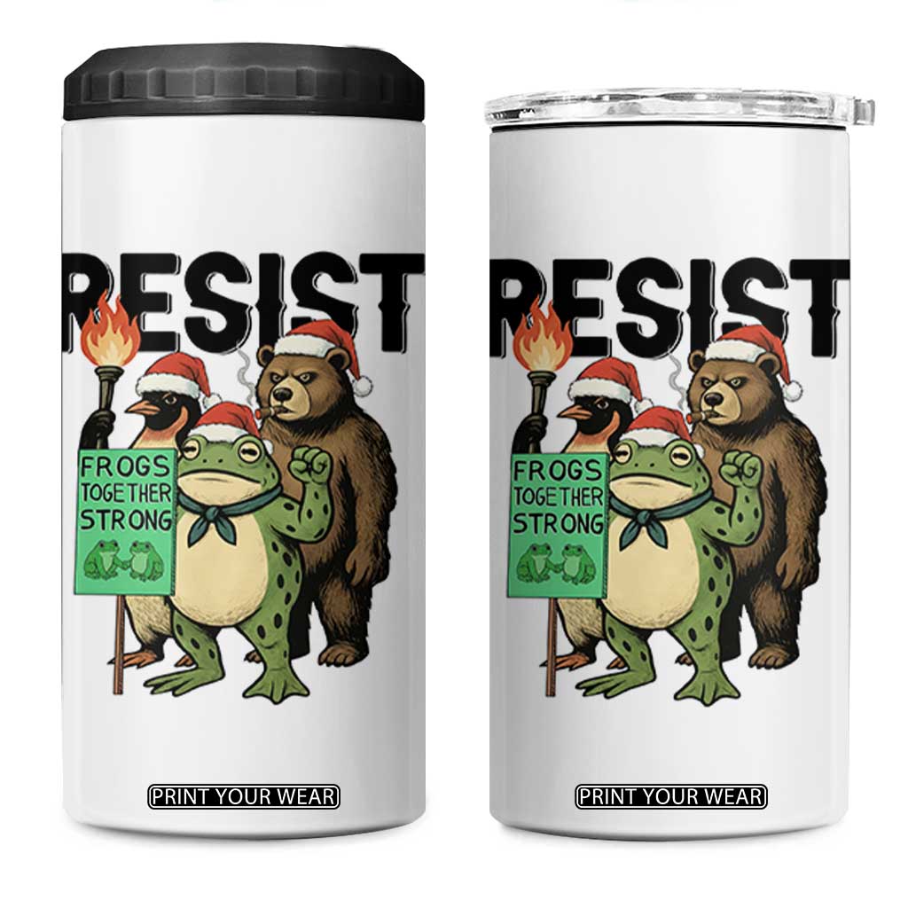 Funny Christmas Frogs Together Strong 4 in 1 Can Cooler Tumbler Portland Resist Meme Gift - Print Your Wear