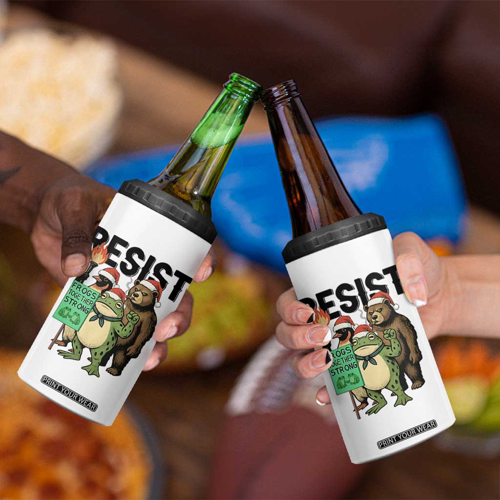 Funny Christmas Frogs Together Strong 4 in 1 Can Cooler Tumbler Portland Resist Meme Gift TS12 Print Your Wear