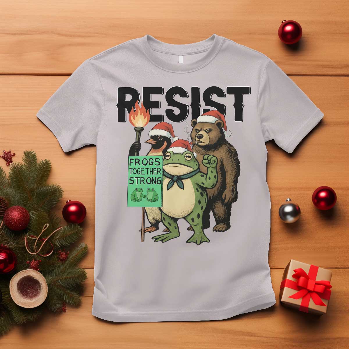 Funny Christmas Frogs Together Strong T Shirt Portland Resist Meme Gift TS12 Ice Gray Print Your Wear