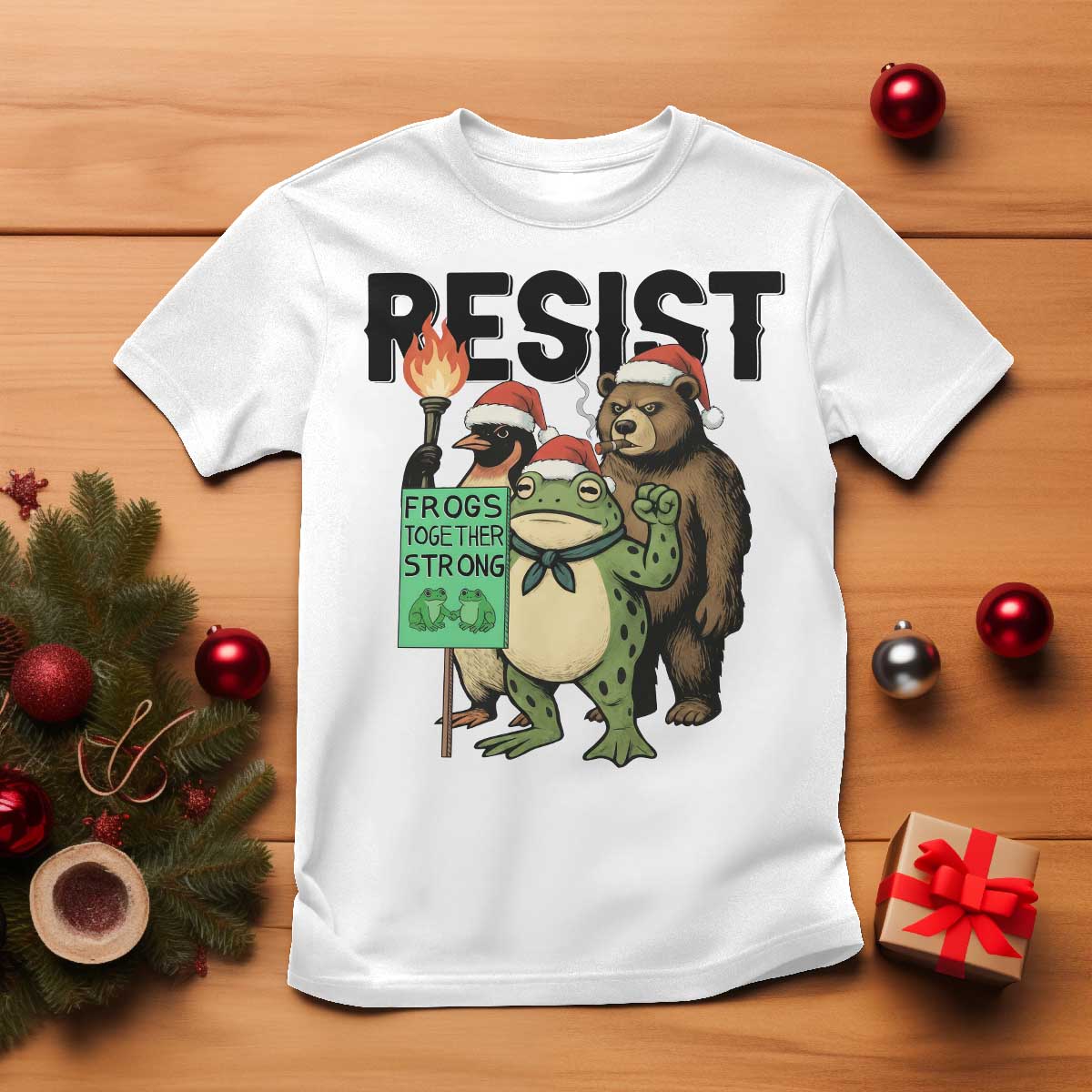 Funny Christmas Frogs Together Strong T Shirt Portland Resist Meme Gift TS12 White Print Your Wear