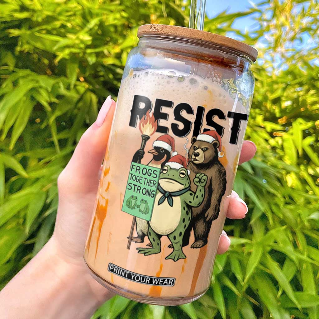 Funny Christmas Frogs Together Strong Glass Can Portland Resist Meme Gift TS12 White Print Your Wear